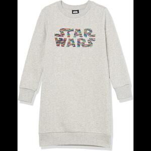 Star Wars Girls Small 6-7 Long Sleeve Gray French Terry Dress Sequins Chest Logo